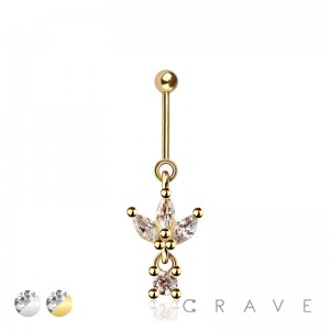 316L SURGICAL STEEL TRIPLE CZ MARQUISE BEZEL DANGLE VERTICAL HELIX STUD/TRAGUS